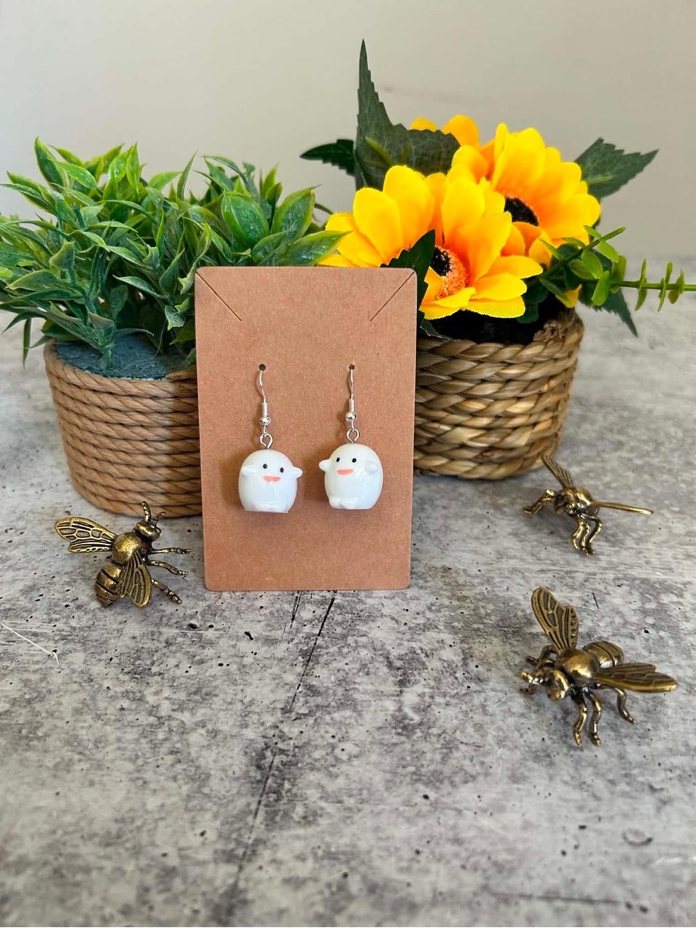 White Cute Ghost Drop Earrings for Small Pets Lovers